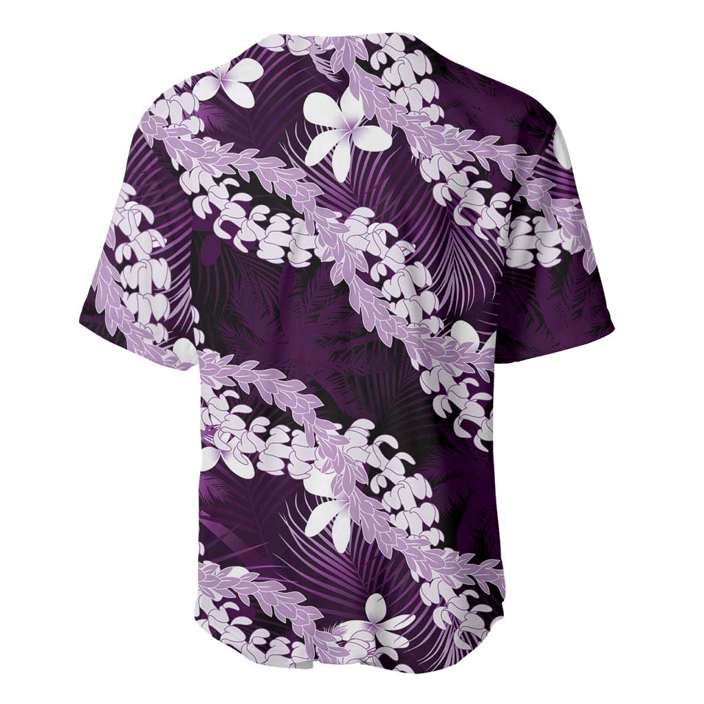 Puakenikeni Maile Lei Baseball Jersey Frangipani Purple Tropical Leaves