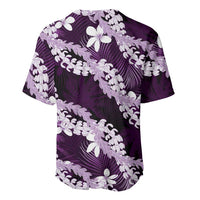 Puakenikeni Maile Lei Baseball Jersey Frangipani Purple Tropical Leaves