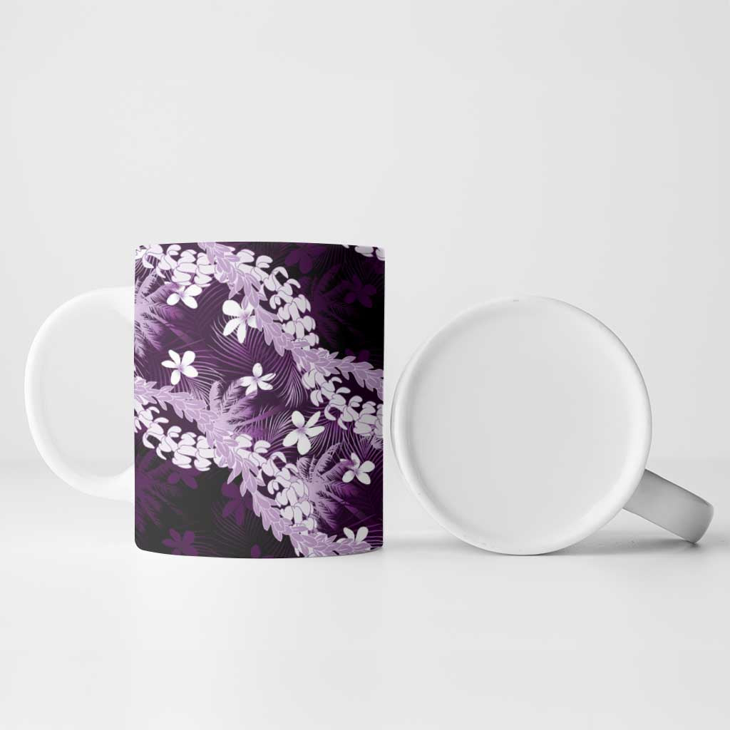 Puakenikeni Maile Lei Ceramic Mug Frangipani Purple Tropical Leaves