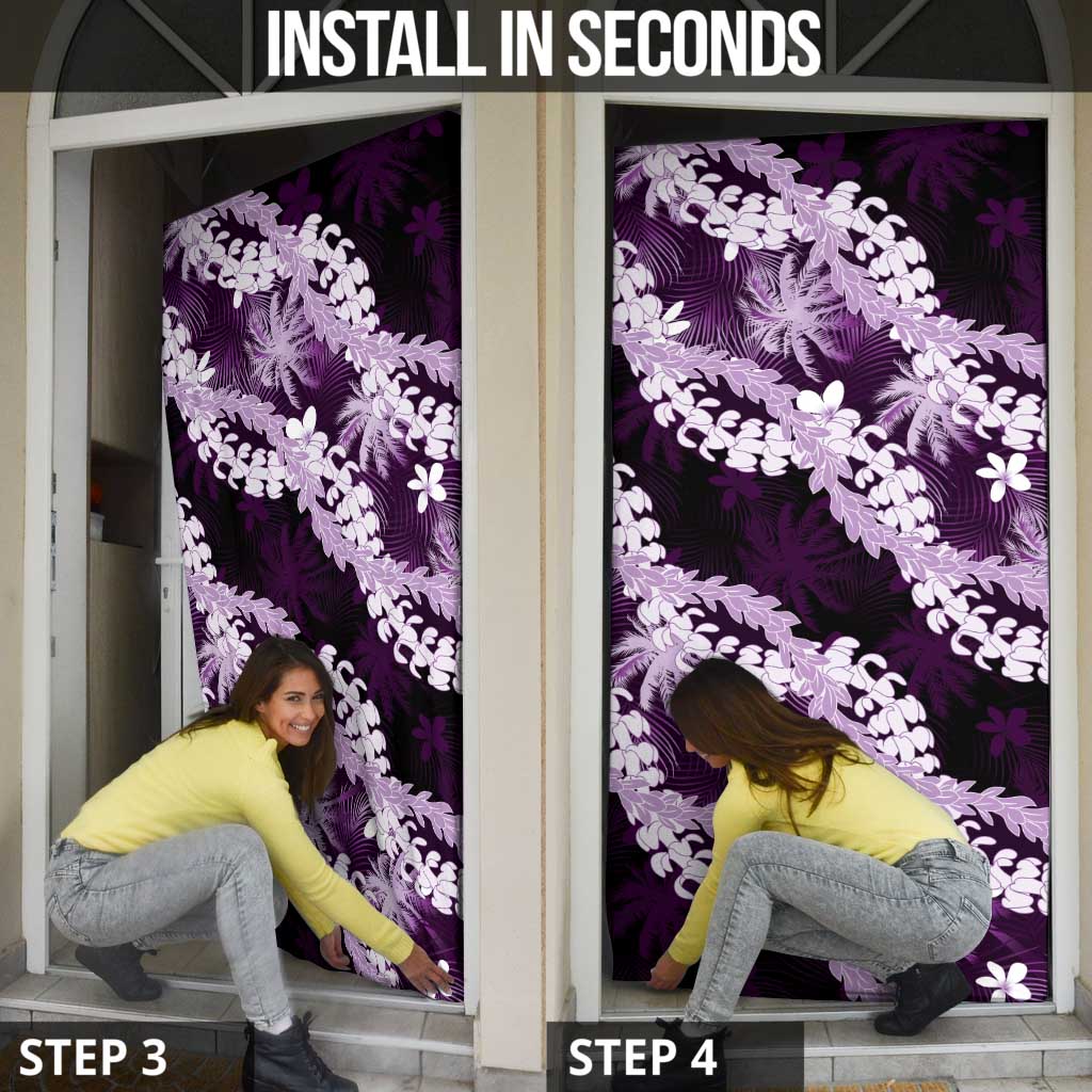 Puakenikeni Maile Lei Door Cover Frangipani Purple Tropical Leaves