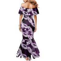 Puakenikeni Maile Lei Family Matching Mermaid Dress and Hawaiian Shirt Frangipani Purple Tropical Leaves LT01 - Polynesian Pride