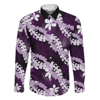 Puakenikeni Maile Lei Family Matching Off The Shoulder Long Sleeve Dress and Hawaiian Shirt Frangipani Purple Tropical Leaves LT01 Dad's Shirt - Long Sleeve Purple - Polynesian Pride
