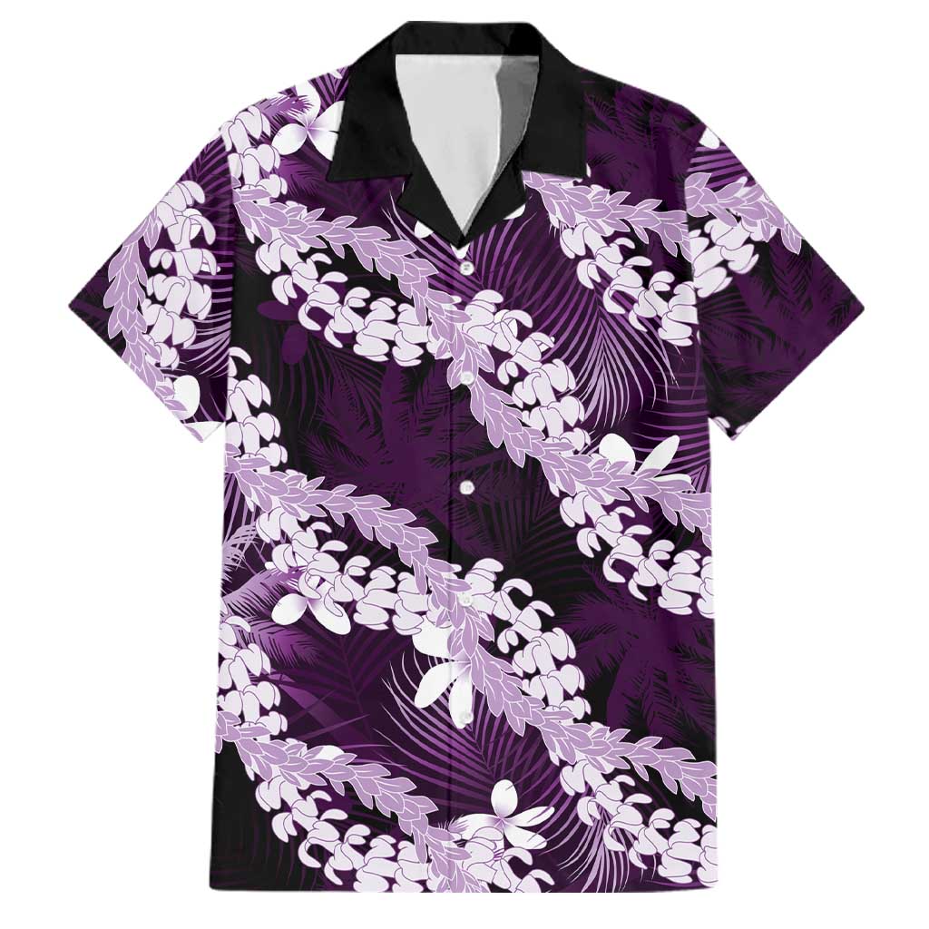 Puakenikeni Maile Lei Family Matching Off Shoulder Short Dress and Hawaiian Shirt Frangipani Purple Tropical Leaves LT01 Dad's Shirt - Short Sleeve Purple - Polynesian Pride