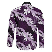 Puakenikeni Maile Lei Family Matching Off Shoulder Short Dress and Hawaiian Shirt Frangipani Purple Tropical Leaves LT01 - Polynesian Pride