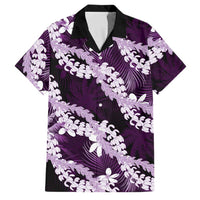 Puakenikeni Maile Lei Family Matching Tank Maxi Dress and Hawaiian Shirt Frangipani Purple Tropical Leaves LT01 Dad's Shirt - Short Sleeve Purple - Polynesian Pride