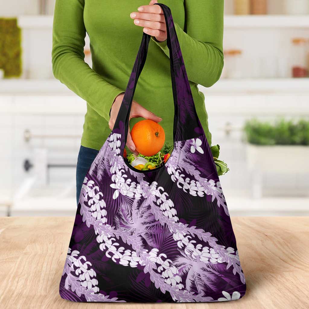 Puakenikeni Maile Lei Grocery Bag Frangipani Purple Tropical Leaves