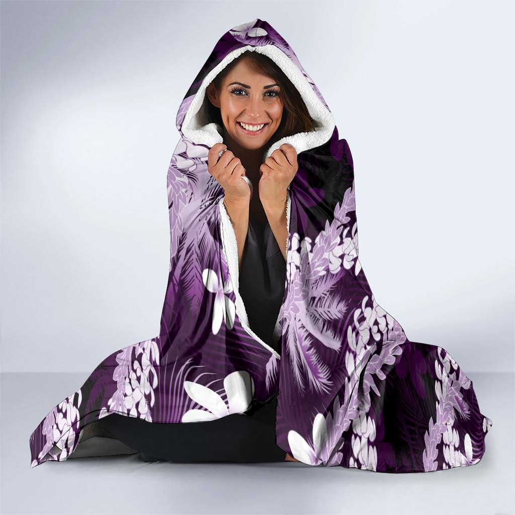 Puakenikeni Maile Lei Hooded Blanket Frangipani Purple Tropical Leaves