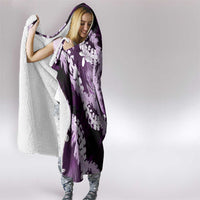 Puakenikeni Maile Lei Hooded Blanket Frangipani Purple Tropical Leaves