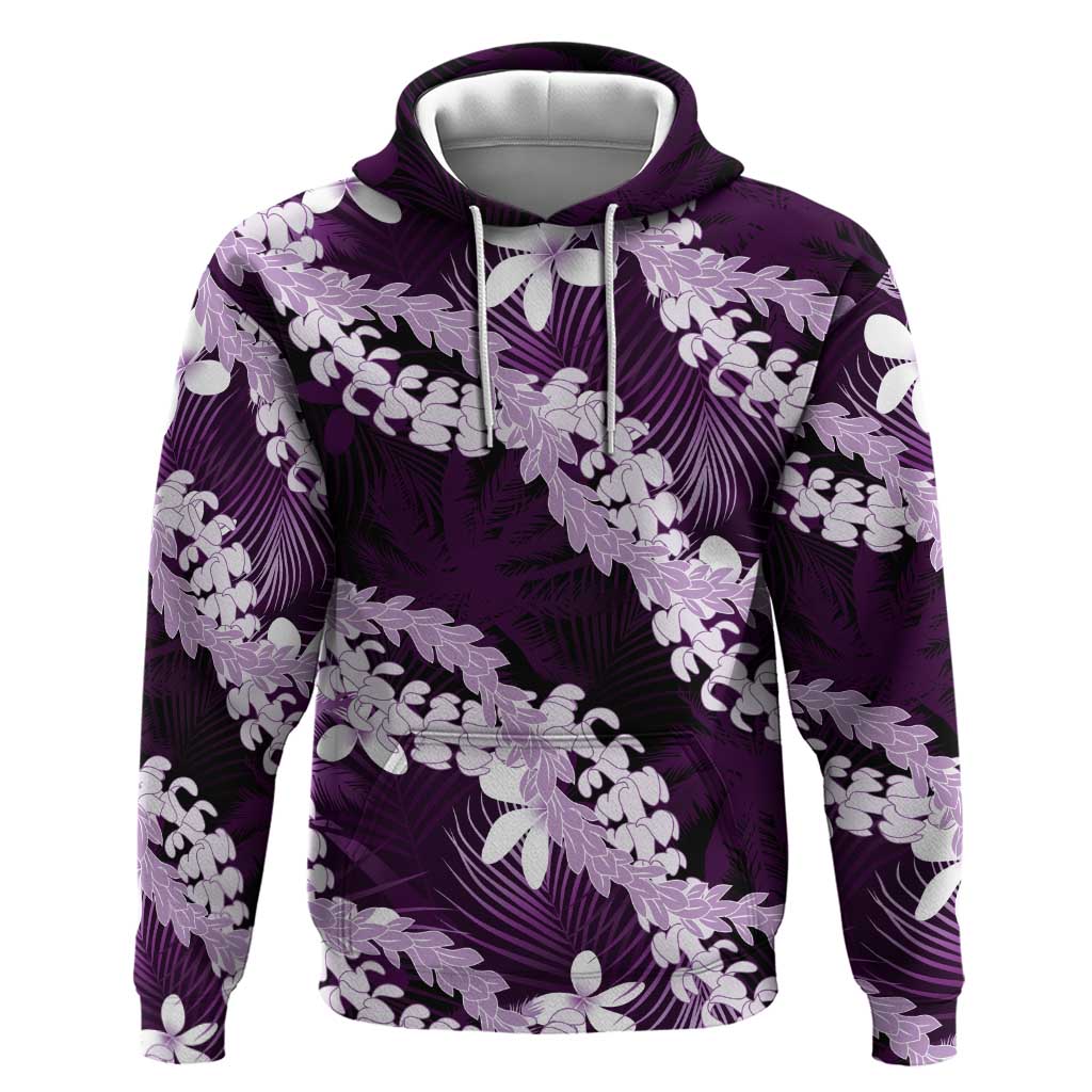 Puakenikeni Maile Lei Hoodie Frangipani Purple Tropical Leaves