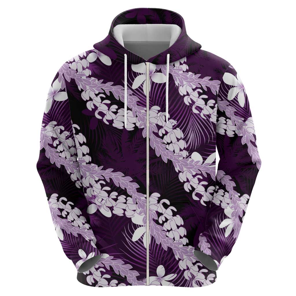 Puakenikeni Maile Lei Hoodie Frangipani Purple Tropical Leaves