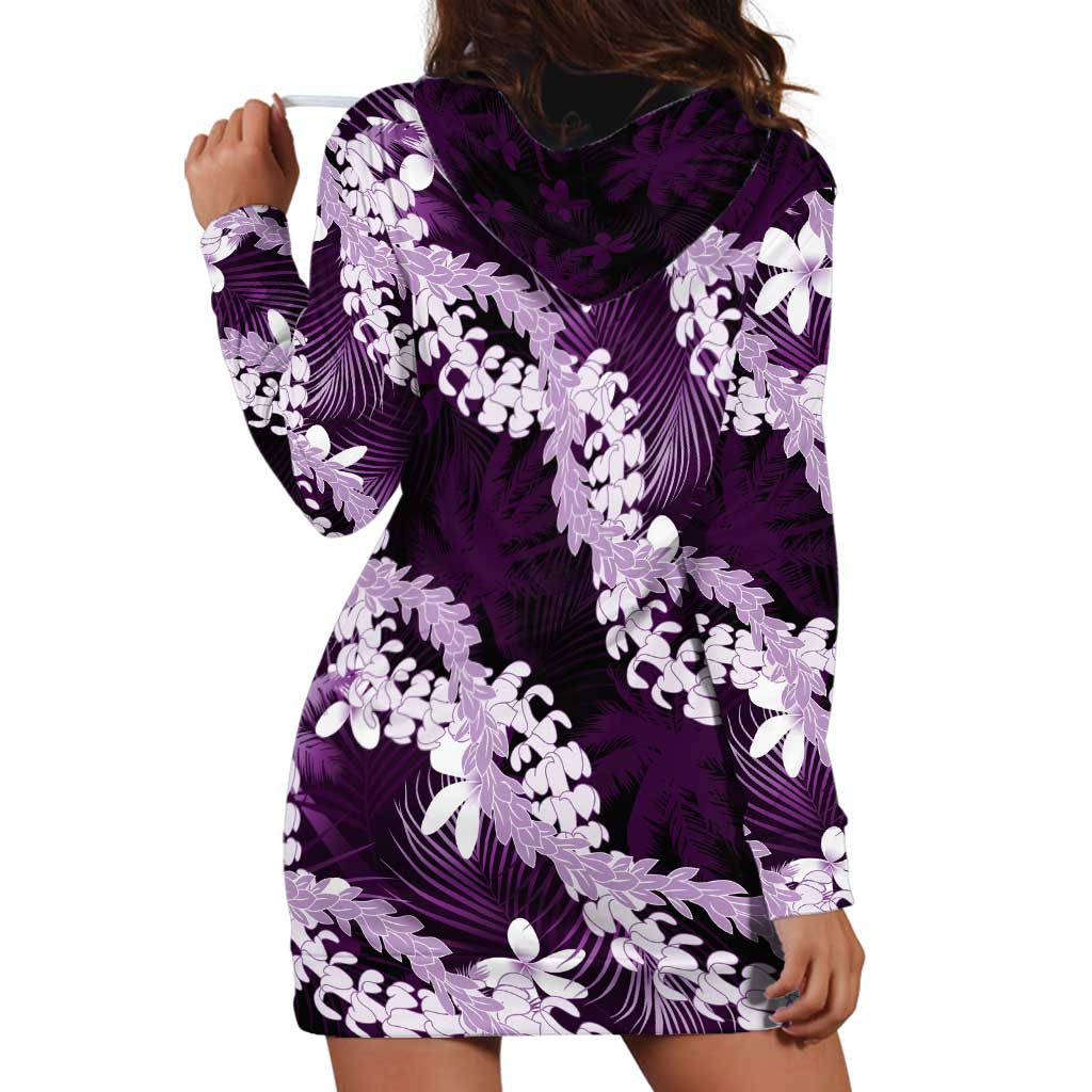 Puakenikeni Maile Lei Hoodie Dress Frangipani Purple Tropical Leaves LT01 - Polynesian Pride