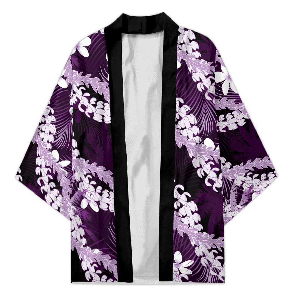 Puakenikeni Maile Lei Kimono Frangipani Purple Tropical Leaves