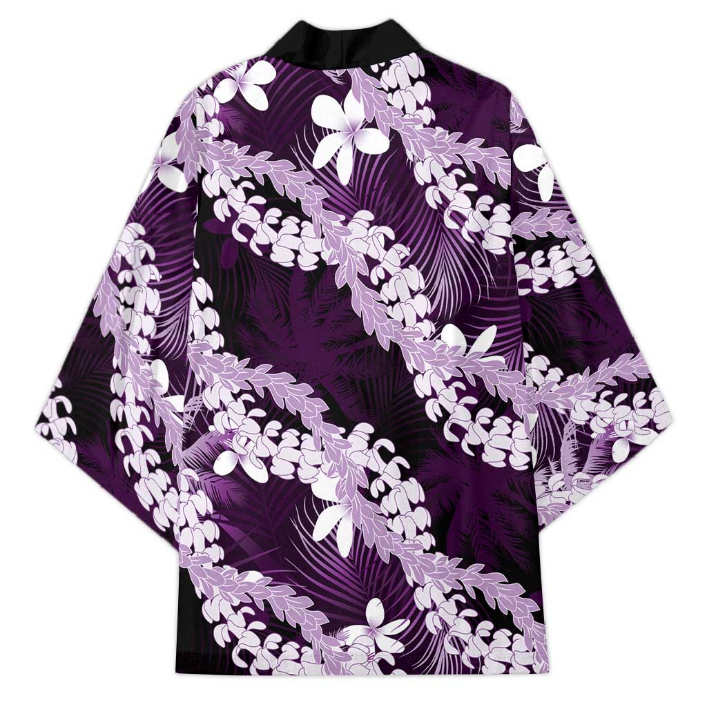 Puakenikeni Maile Lei Kimono Frangipani Purple Tropical Leaves