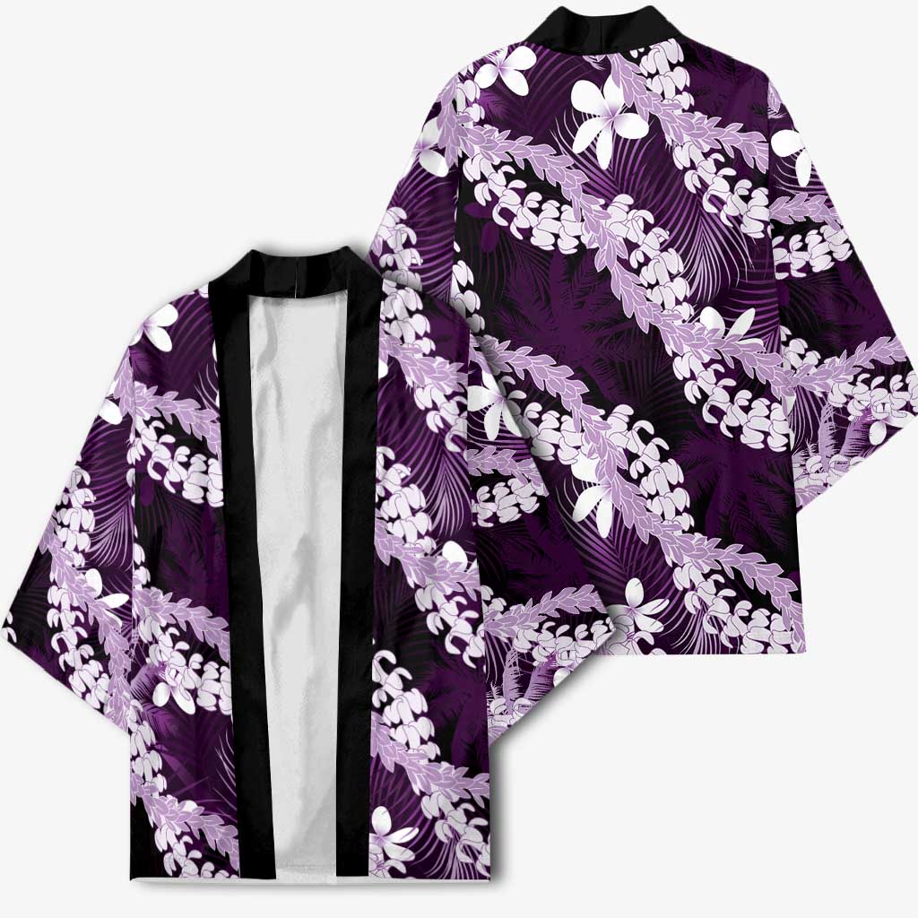 Puakenikeni Maile Lei Kimono Frangipani Purple Tropical Leaves