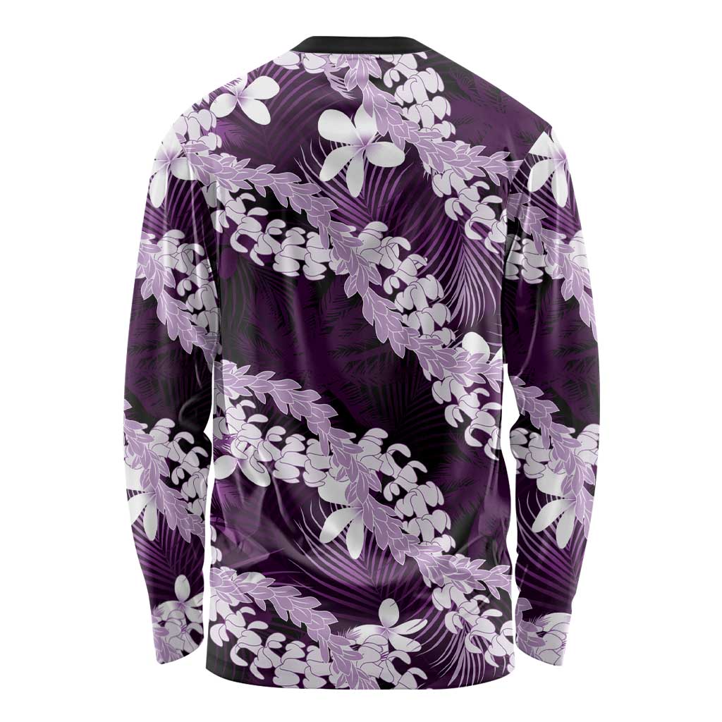 Puakenikeni Maile Lei Long Sleeve Shirt Frangipani Purple Tropical Leaves