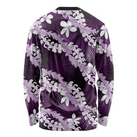 Puakenikeni Maile Lei Long Sleeve Shirt Frangipani Purple Tropical Leaves