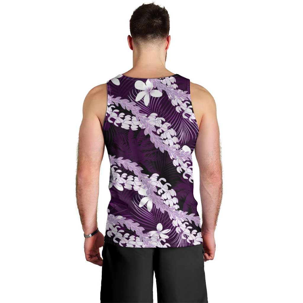 Puakenikeni Maile Lei Men Tank Top Frangipani Purple Tropical Leaves