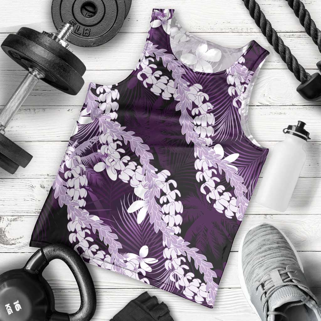 Puakenikeni Maile Lei Men Tank Top Frangipani Purple Tropical Leaves