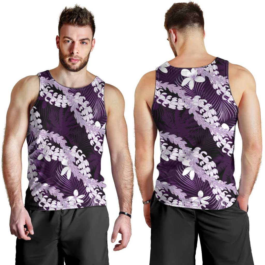 Puakenikeni Maile Lei Men Tank Top Frangipani Purple Tropical Leaves