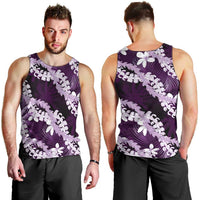Puakenikeni Maile Lei Men Tank Top Frangipani Purple Tropical Leaves