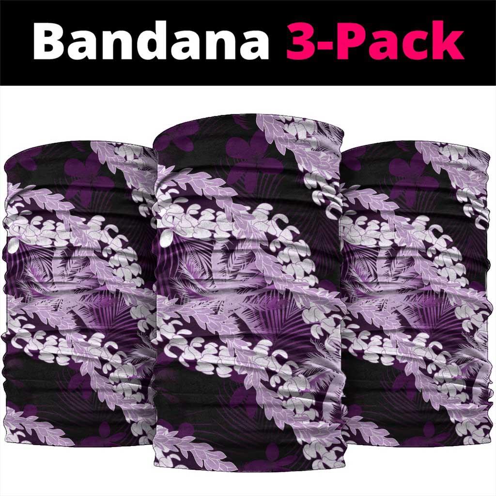 Puakenikeni Maile Lei Neck Gaiter Frangipani Purple Tropical Leaves