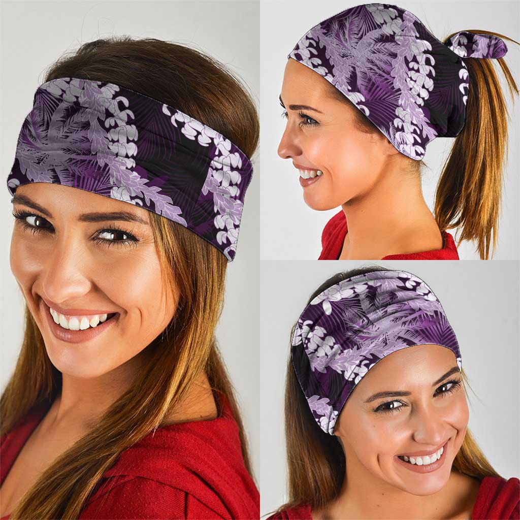 Puakenikeni Maile Lei Neck Gaiter Frangipani Purple Tropical Leaves