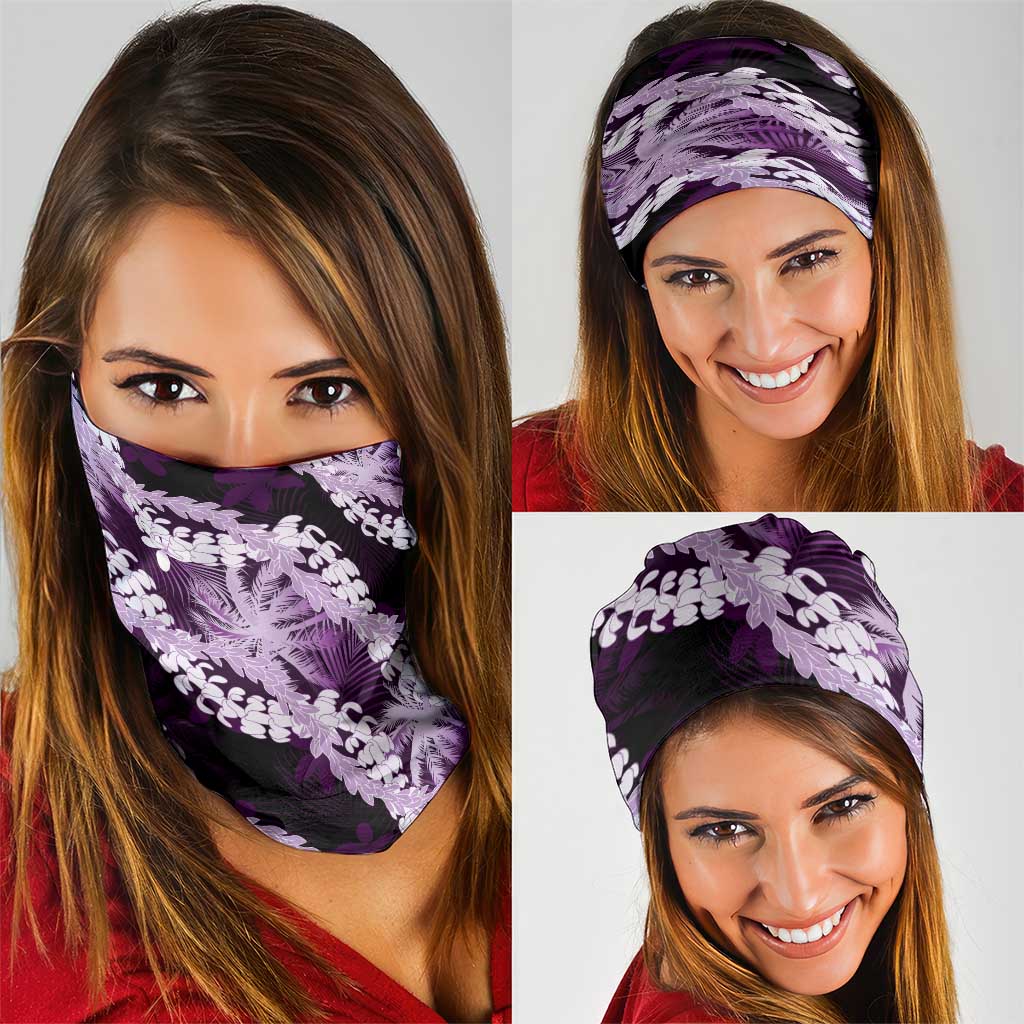 Puakenikeni Maile Lei Neck Gaiter Frangipani Purple Tropical Leaves