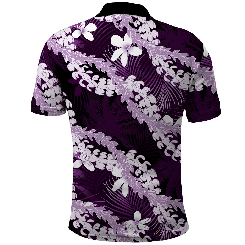 Puakenikeni Maile Lei Polo Shirt Frangipani Purple Tropical Leaves