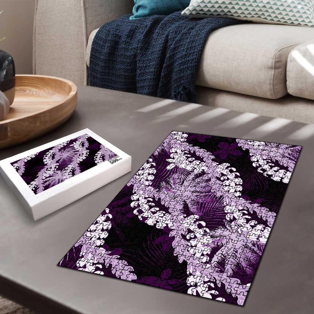 Puakenikeni Maile Lei Puzzle Frangipani Purple Tropical Leaves