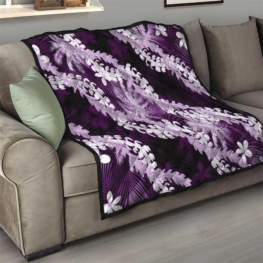 Puakenikeni Maile Lei Quilt Frangipani Purple Tropical Leaves
