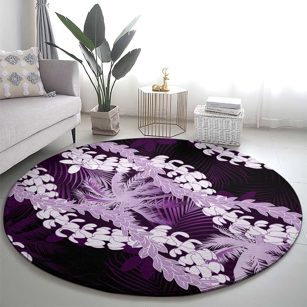 Puakenikeni Maile Lei Round Carpet Frangipani Purple Tropical Leaves