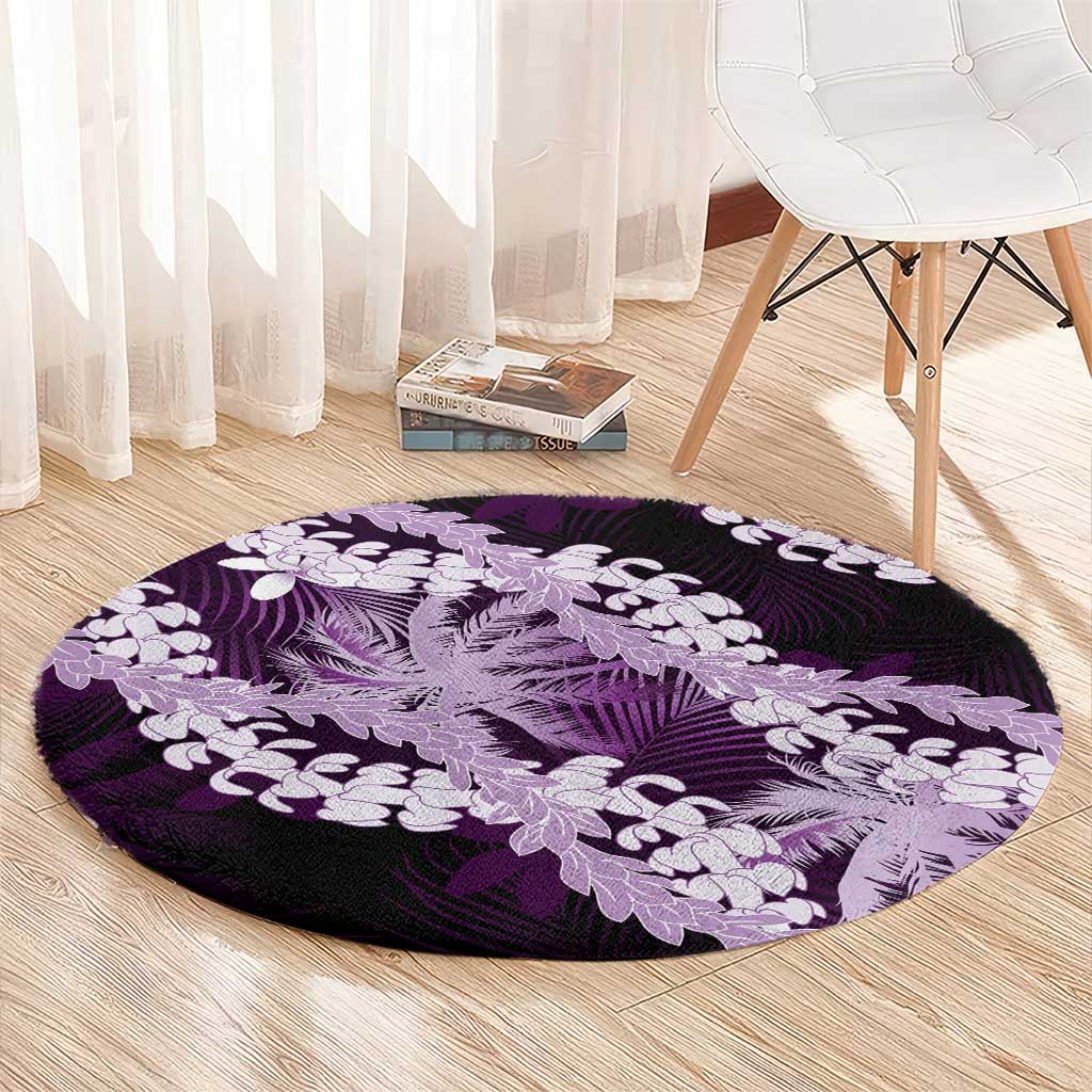 Puakenikeni Maile Lei Round Carpet Frangipani Purple Tropical Leaves