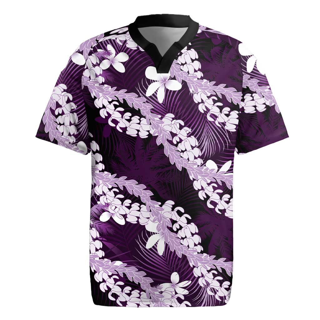 Puakenikeni Maile Lei Rugby Jersey Frangipani Purple Tropical Leaves LT01 Purple - Polynesian Pride