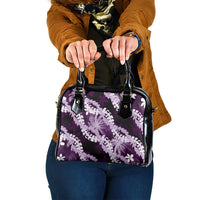 Puakenikeni Maile Lei Shoulder Handbag Frangipani Purple Tropical Leaves