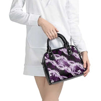 Puakenikeni Maile Lei Shoulder Handbag Frangipani Purple Tropical Leaves