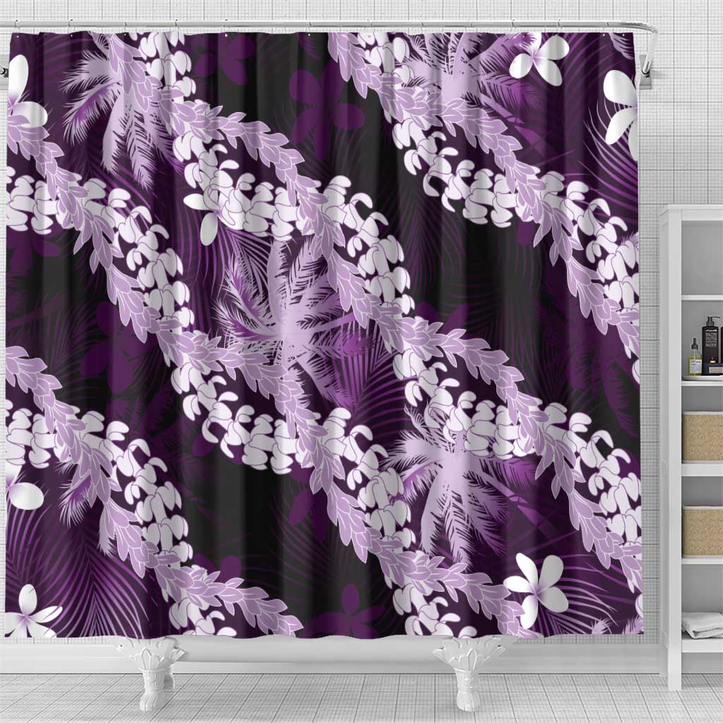 Puakenikeni Maile Lei Shower Curtain Frangipani Purple Tropical Leaves