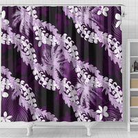 Puakenikeni Maile Lei Shower Curtain Frangipani Purple Tropical Leaves