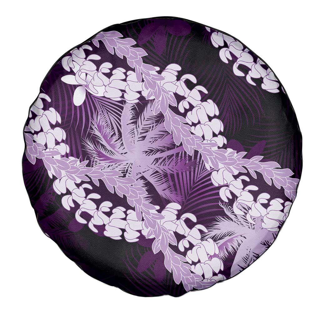 Puakenikeni Maile Lei Spare Tire Cover Frangipani Purple Tropical Leaves
