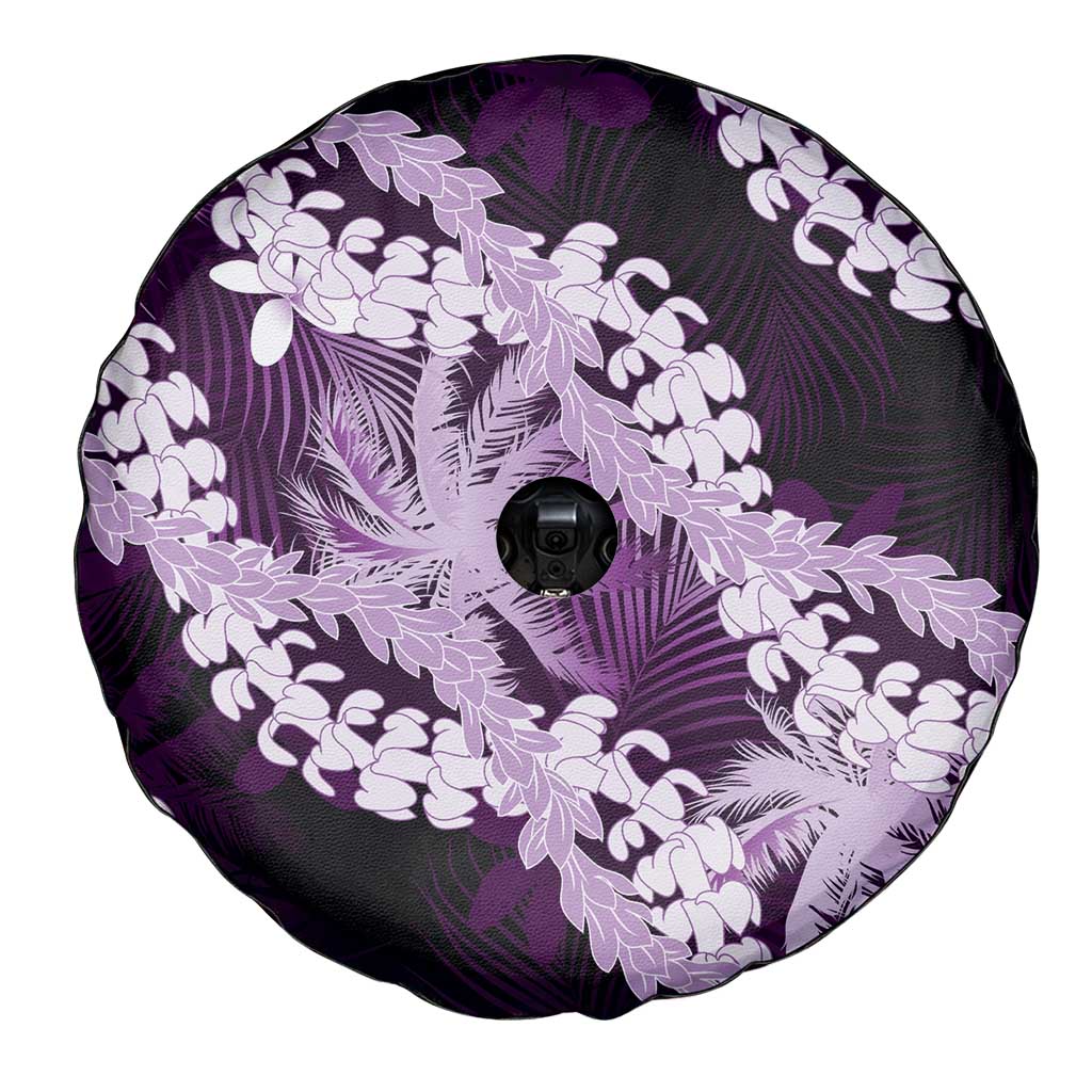 Puakenikeni Maile Lei Spare Tire Cover Frangipani Purple Tropical Leaves