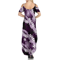 Puakenikeni Maile Lei Summer Maxi Dress Frangipani Purple Tropical Leaves