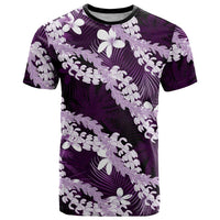 Puakenikeni Maile Lei T Shirt Frangipani Purple Tropical Leaves