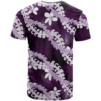 Puakenikeni Maile Lei T Shirt Frangipani Purple Tropical Leaves