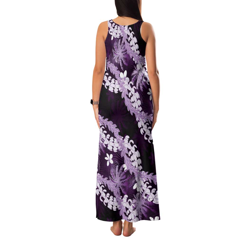 Puakenikeni Maile Lei Tank Maxi Dress Frangipani Purple Tropical Leaves