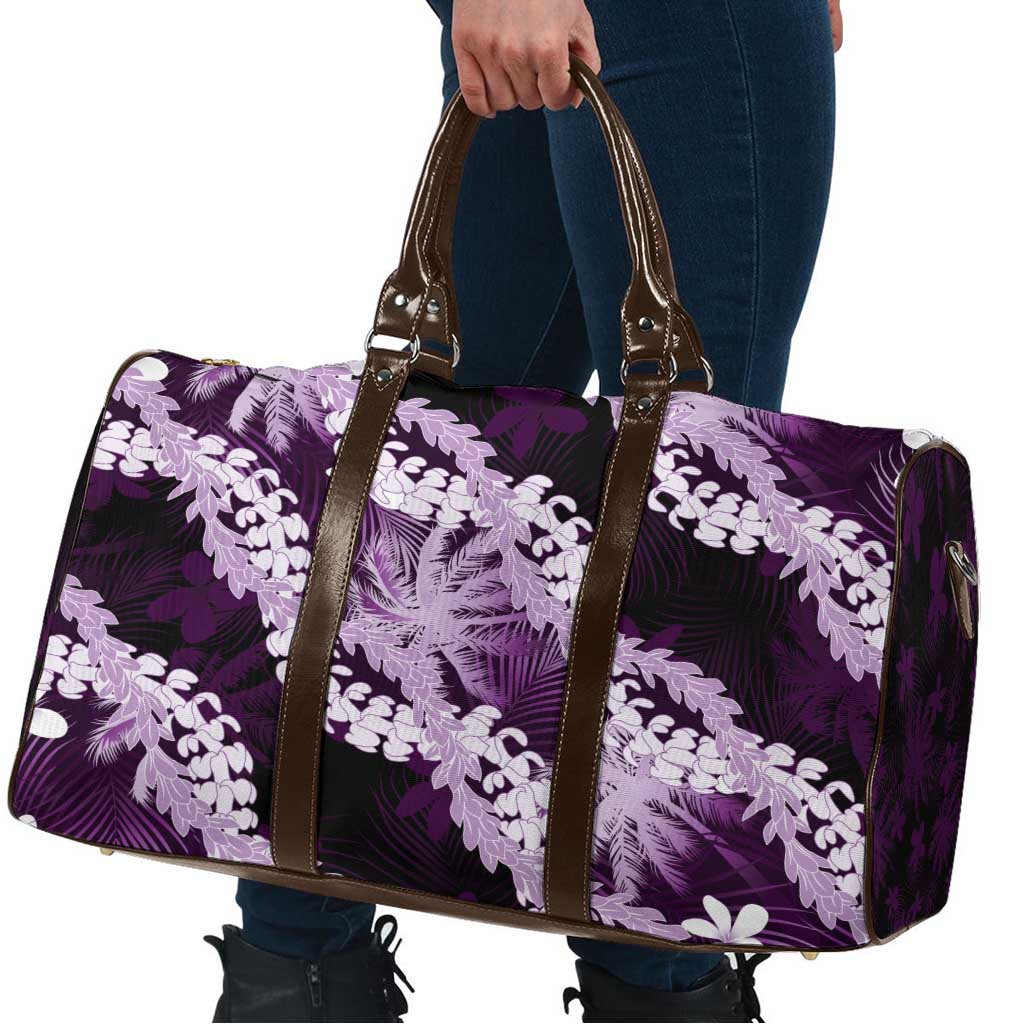 Puakenikeni Maile Lei Travel Bag Frangipani Purple Tropical Leaves