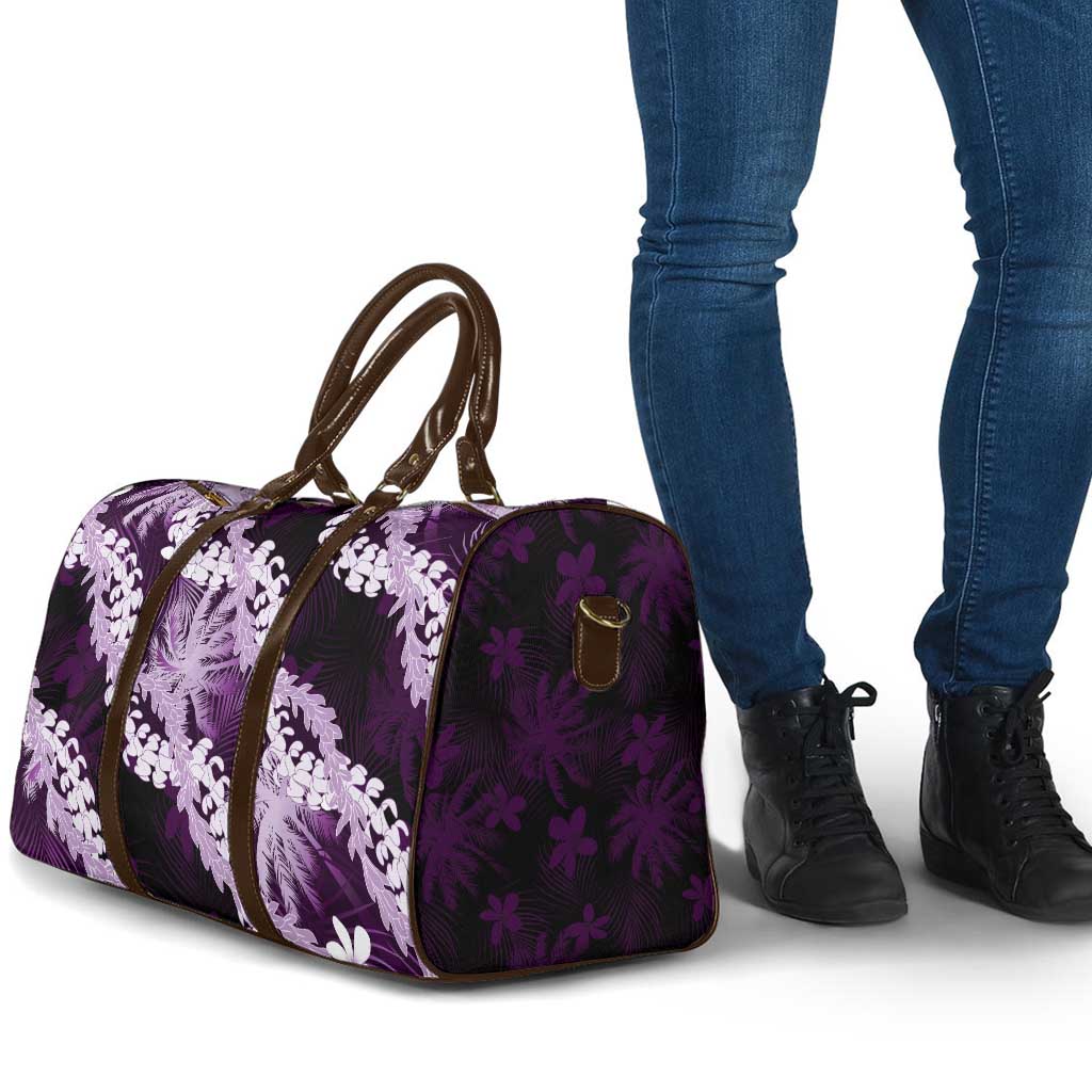 Puakenikeni Maile Lei Travel Bag Frangipani Purple Tropical Leaves