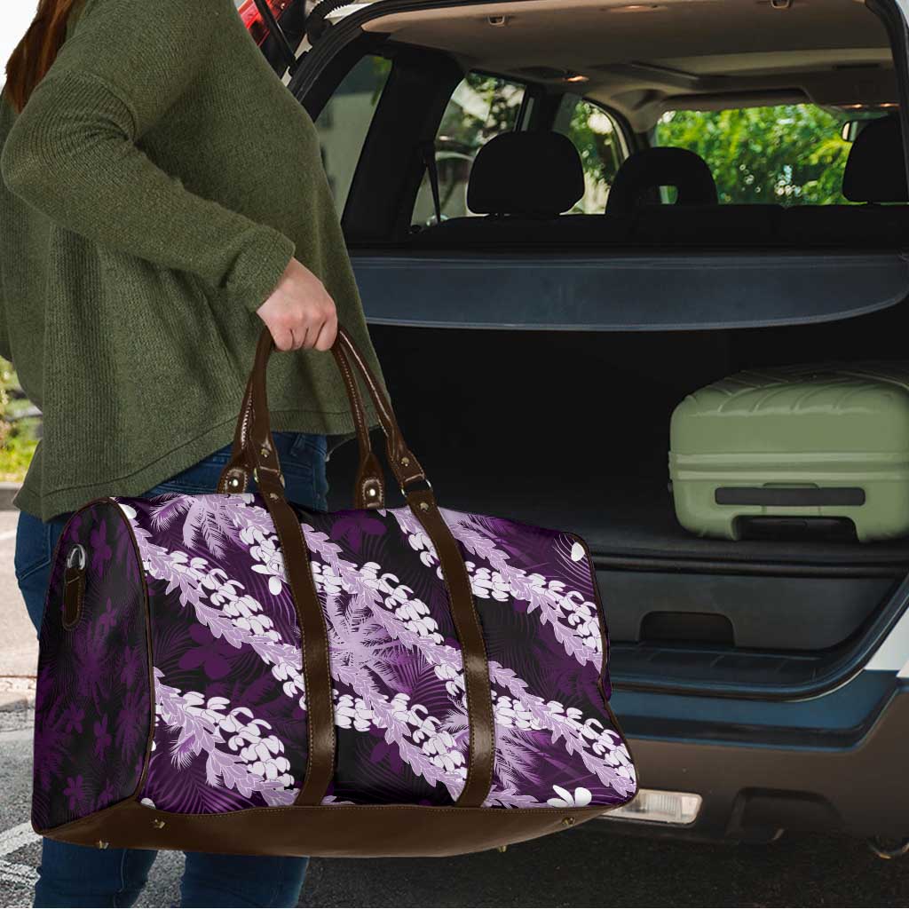 Puakenikeni Maile Lei Travel Bag Frangipani Purple Tropical Leaves