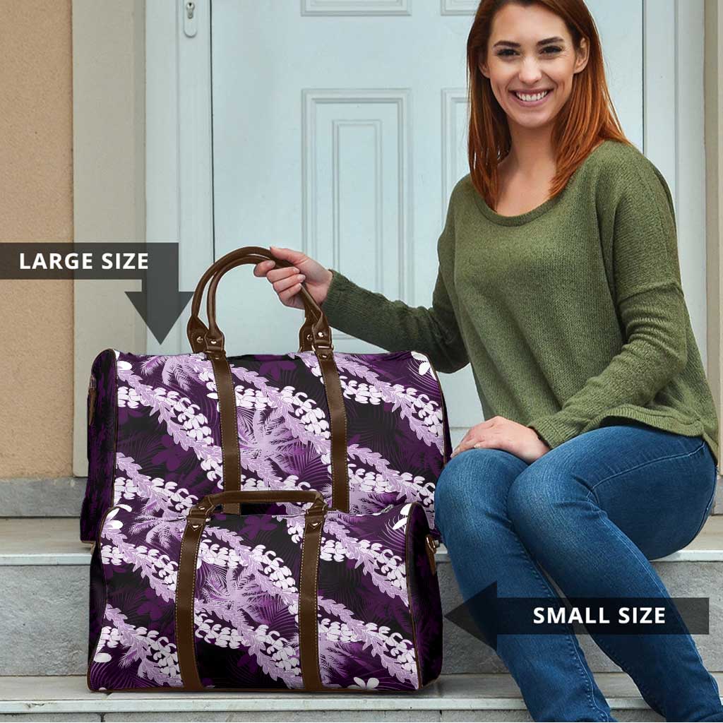 Puakenikeni Maile Lei Travel Bag Frangipani Purple Tropical Leaves