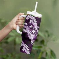Puakenikeni Maile Lei Tumbler With Handle Frangipani Purple Tropical Leaves