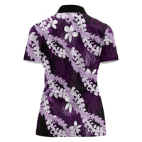Puakenikeni Maile Lei Women Polo Shirt Frangipani Purple Tropical Leaves