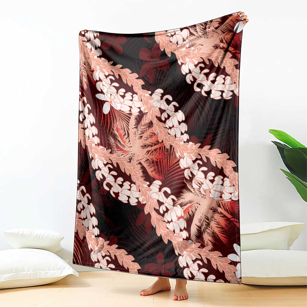 Puakenikeni Maile Lei Blanket Frangipani Red Tropical Leaves